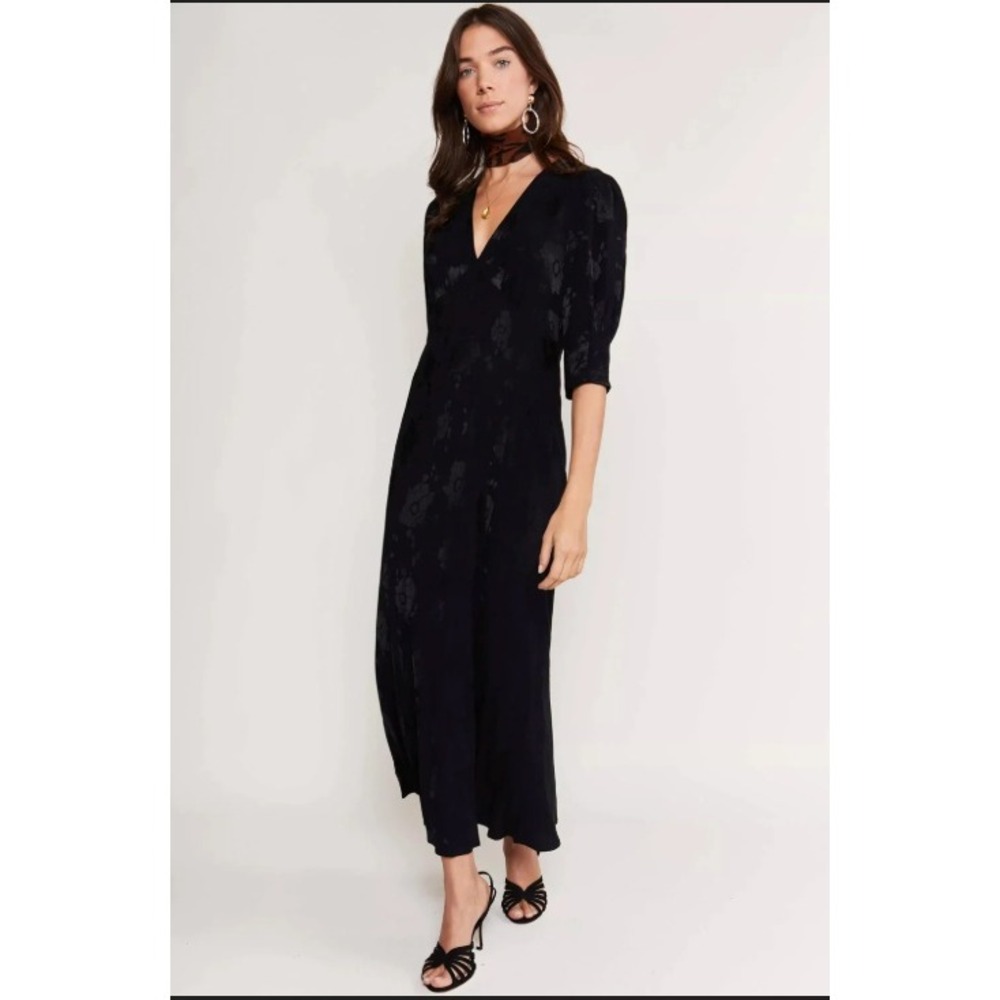 RIXO Black Midi V-Neck Dress